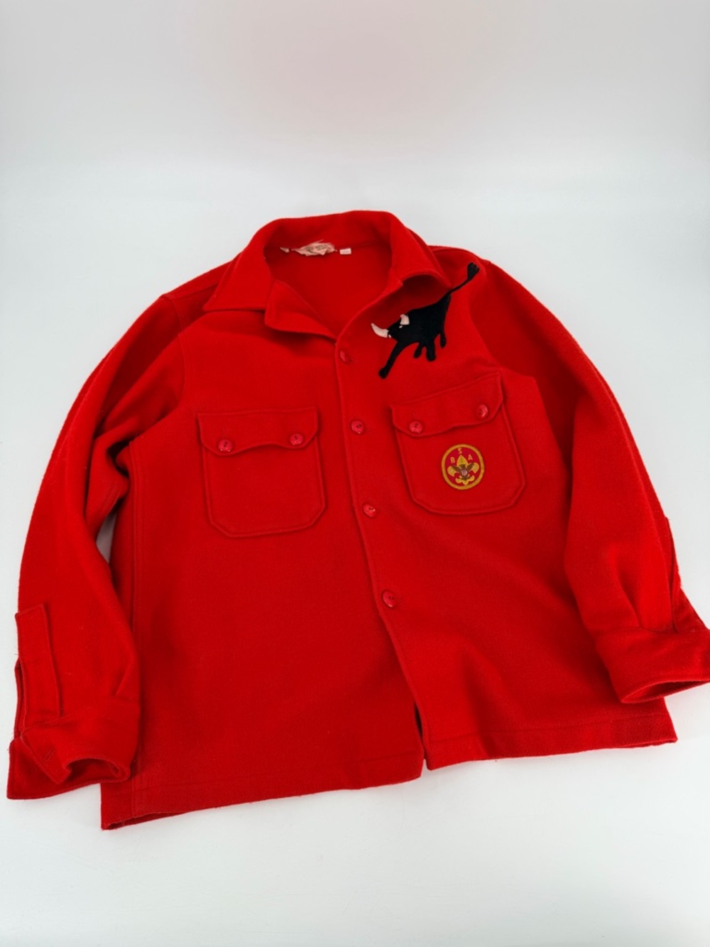 Vintage 1960s 60s Boy Scouts Bull Patch Wool Button Shirt Jacket medium